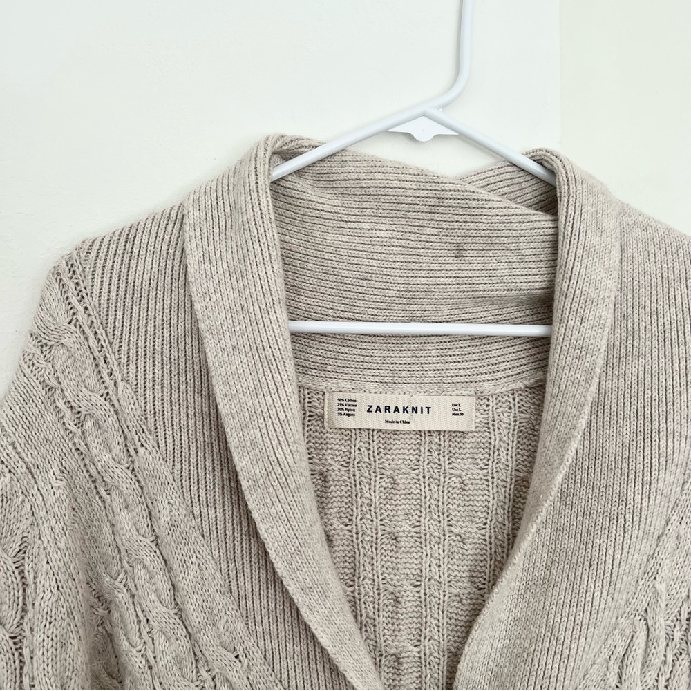 Zara Angora Cable Knit Chunky Sweater Long Cardigan Cotton/Wool - Picture 3 of 8